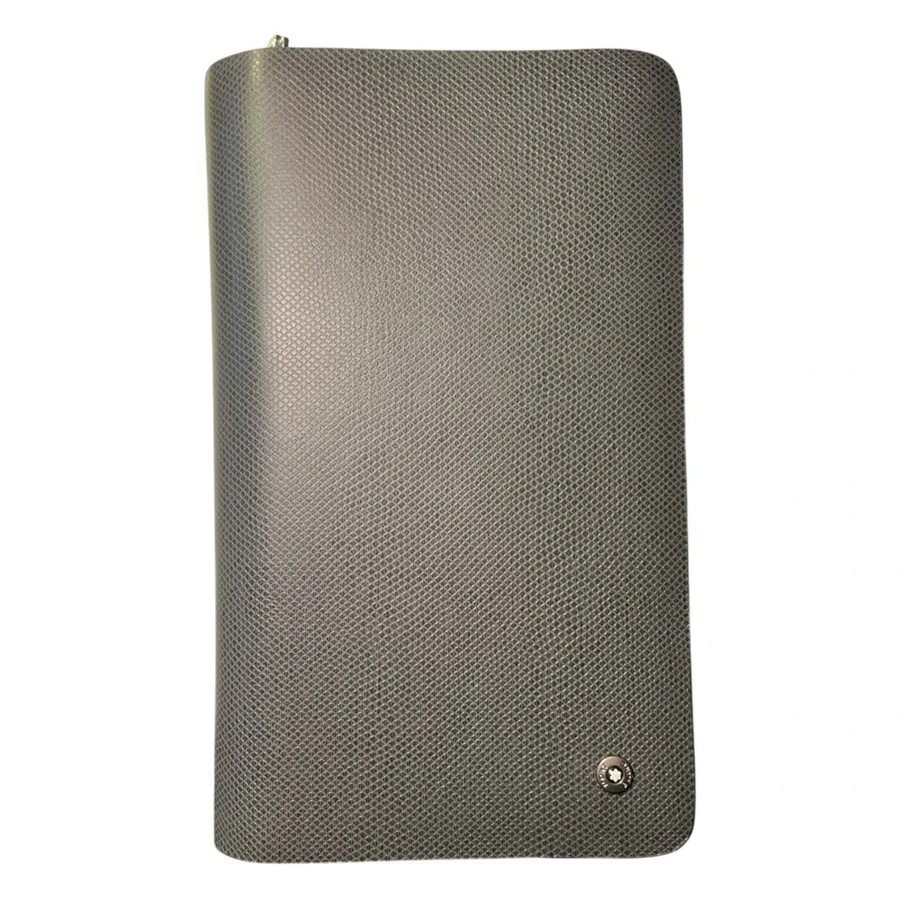 Montblanc Double Zip Travel Organizer Wallet Charcoal Black Leather Unverified